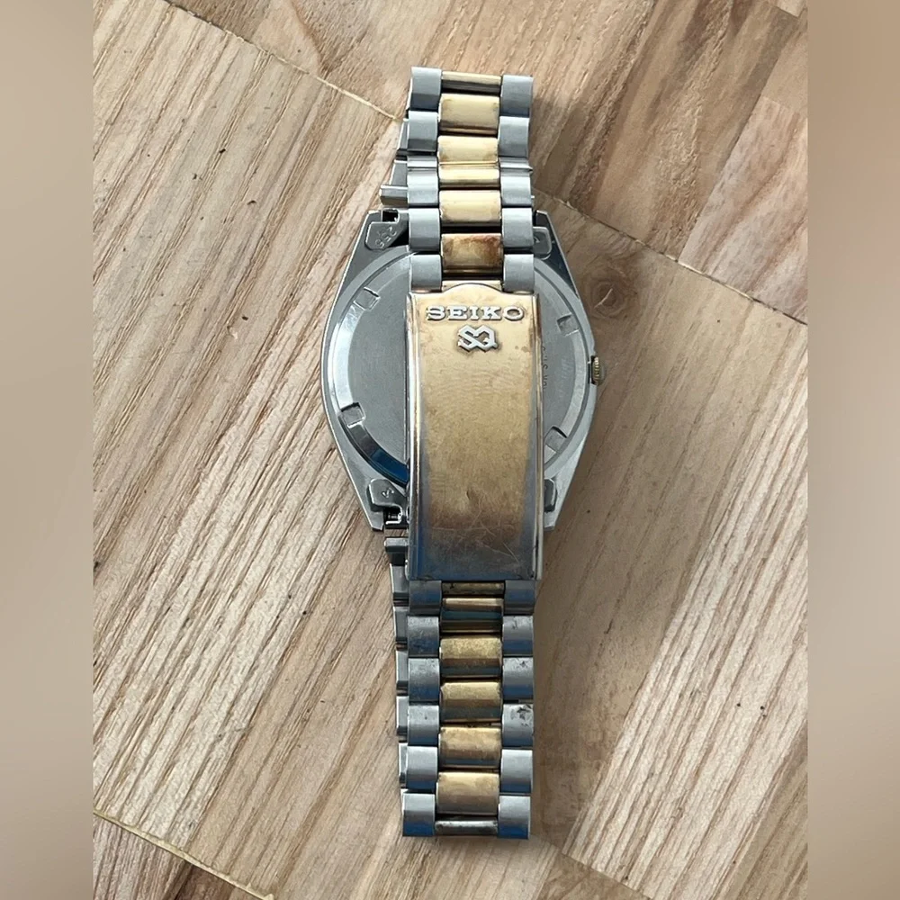 Seiko SQ Presidential Vintage Men’s Watch Rare Dark Gray Dial Two-Tone Bracelet